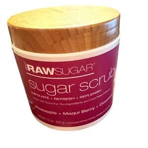 NEW RawSugar, Sugar Scrub Raw Pineapple Maqui Berry & Coconut 15oz
